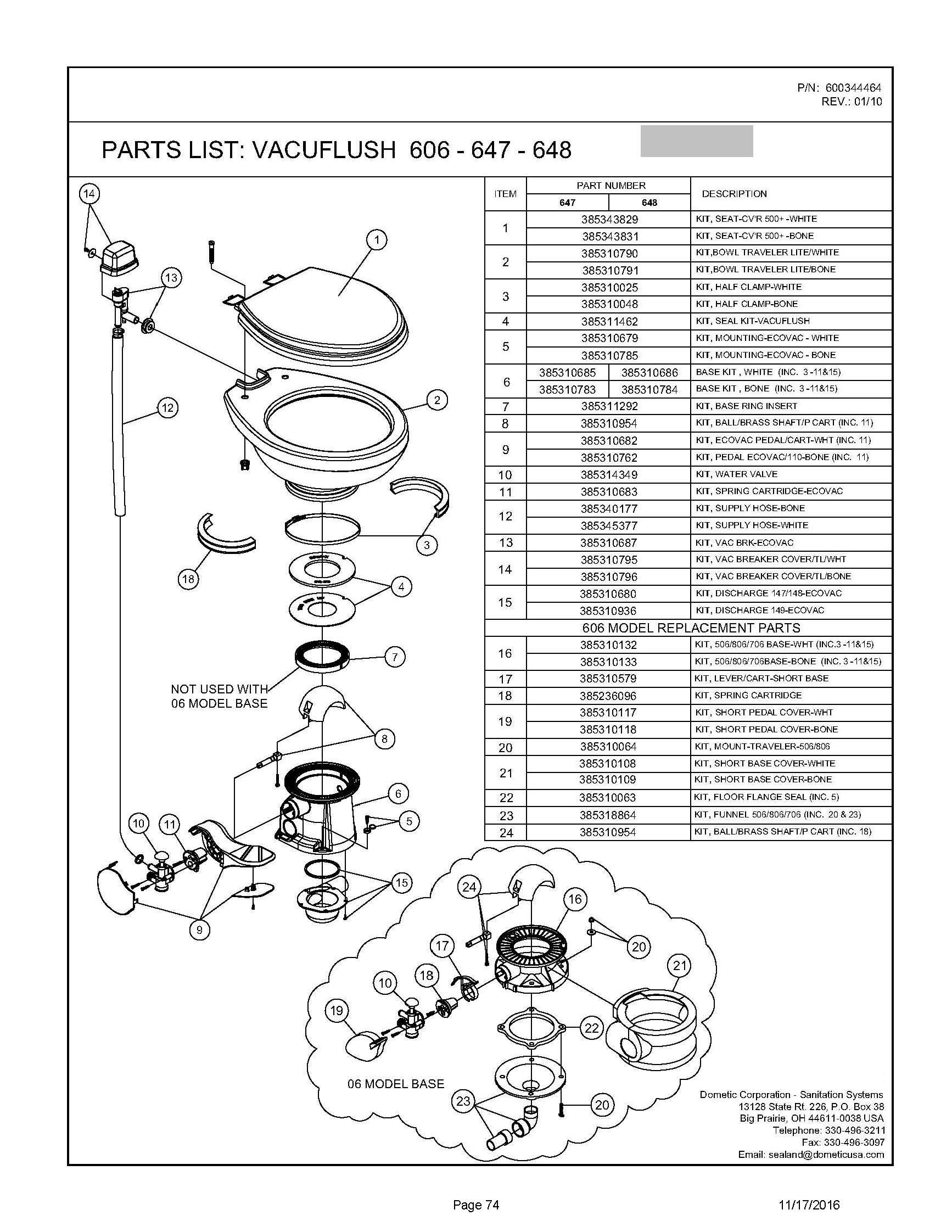 Sealand Dometic Vacuflush 647 Toilet Spare Parts